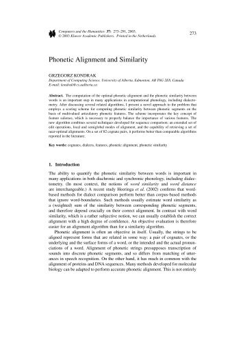 Phonetic Alignment and Similarity - Department of Computer ...