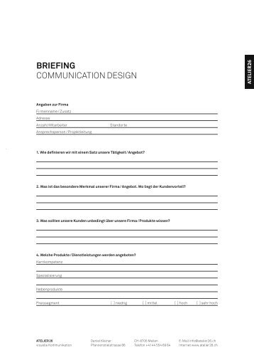 Fragebogen brieFing CommuniCation Design - Atelier 26