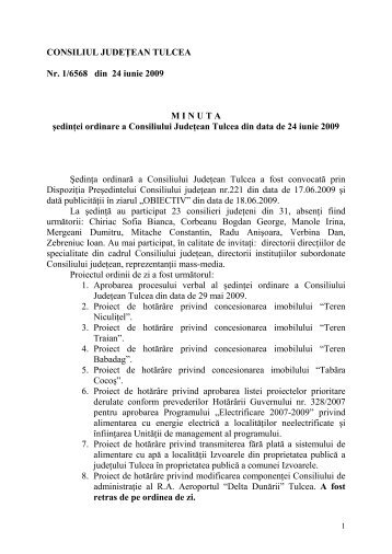 Minuta sedintei ordinare a Consiliului Judetean Tulcea din data de ...