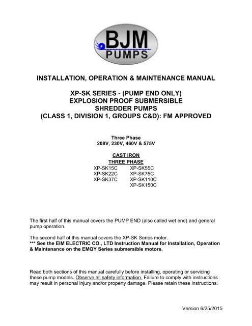 XP-SK-Series Operation Manual - BJM Pumps