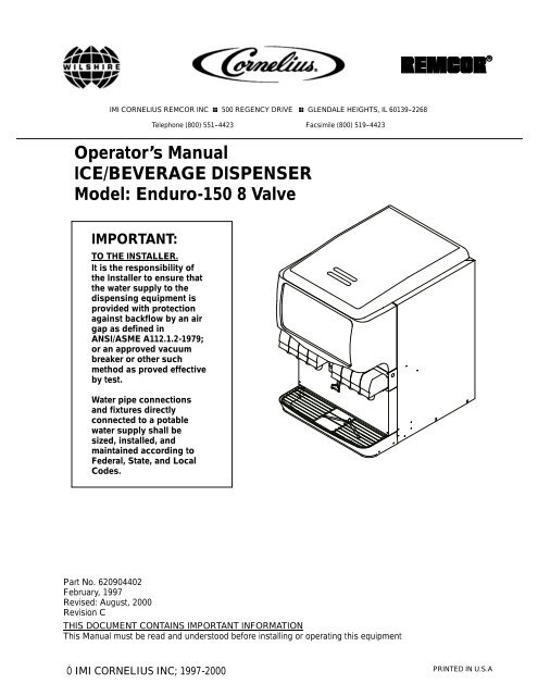 Operator's Manual ICE/BEVERAGE DISPENSER Model: Enduro ...