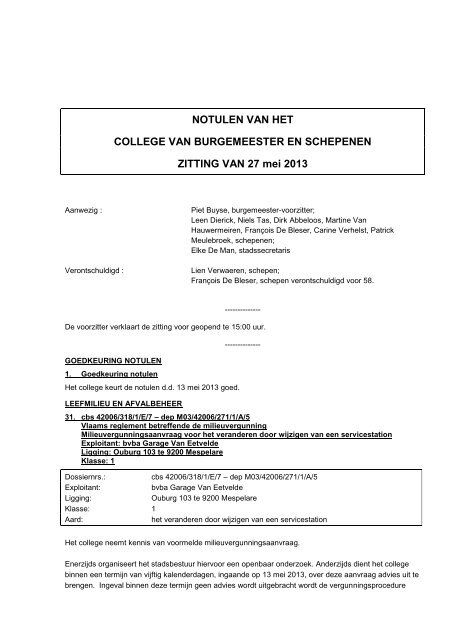 NOTULEN VAN HET COLLEGE VAN BURGEMEESTER EN ...