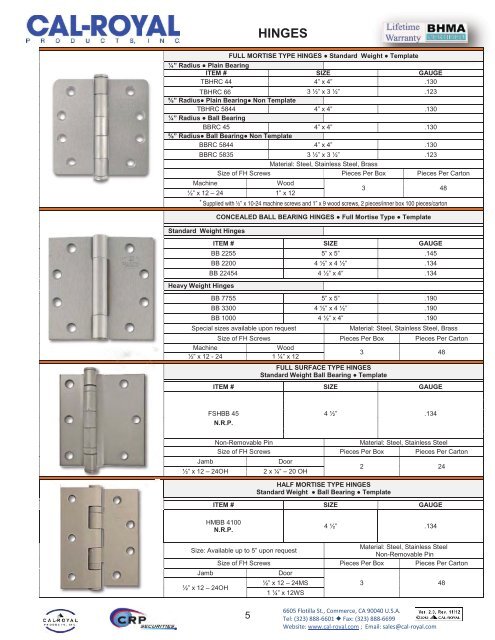 ARCHITECTURAL BUILDERS HARDWARE CATALOG - Cal-Royal