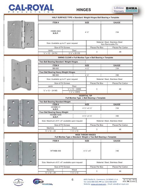 ARCHITECTURAL BUILDERS HARDWARE CATALOG - Cal-Royal