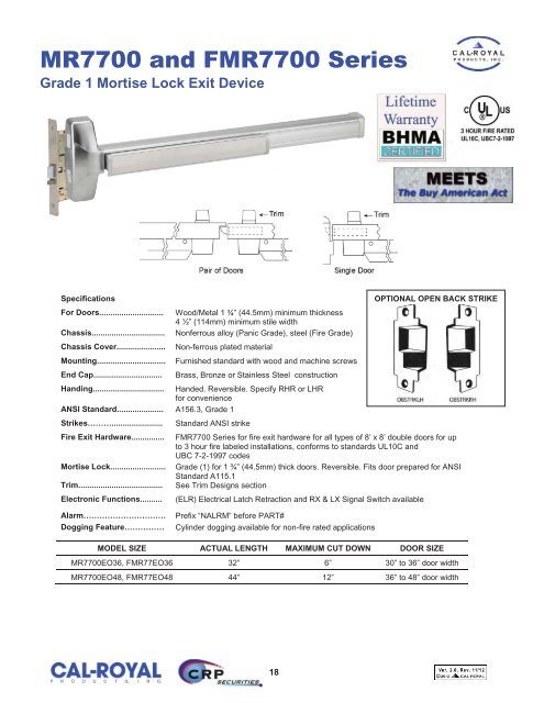 ARCHITECTURAL BUILDERS HARDWARE CATALOG - Cal-Royal