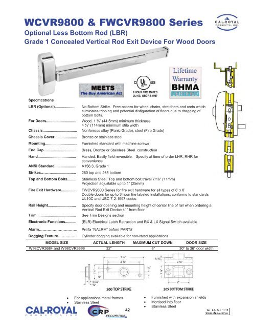 ARCHITECTURAL BUILDERS HARDWARE CATALOG - Cal-Royal