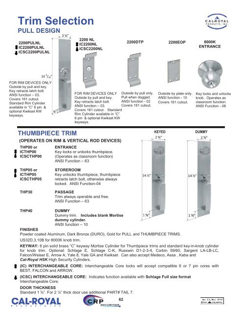 ARCHITECTURAL BUILDERS HARDWARE CATALOG - Cal-Royal