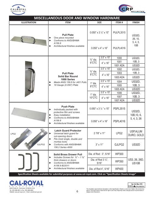 ARCHITECTURAL BUILDERS HARDWARE CATALOG - Cal-Royal