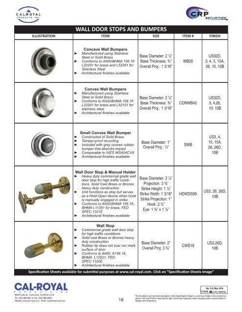 ARCHITECTURAL BUILDERS HARDWARE CATALOG - Cal-Royal