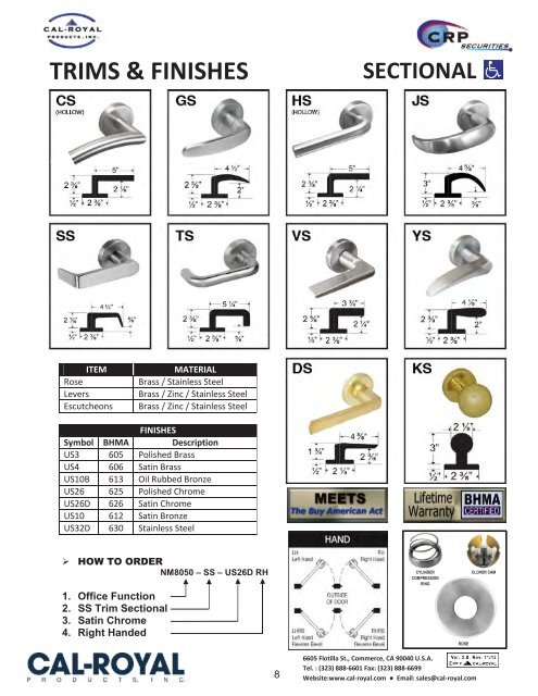 ARCHITECTURAL BUILDERS HARDWARE CATALOG - Cal-Royal