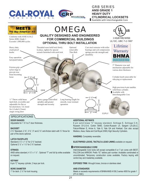 ARCHITECTURAL BUILDERS HARDWARE CATALOG - Cal-Royal