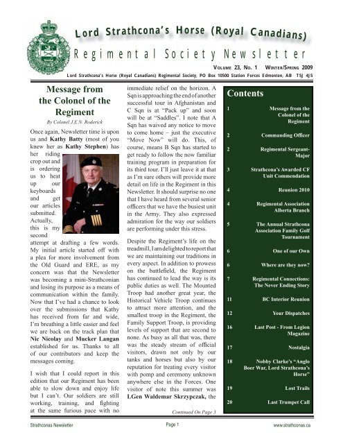 Regimental Society Newsletter S s - Lord Strathcona's Horse