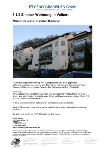 3 1/2 Zimmer-Wohnung in Velbert - Geno Immobilien Essen