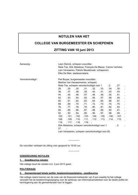 NOTULEN VAN HET COLLEGE VAN BURGEMEESTER EN ...