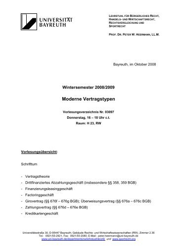 Moderne Vertragstypen - Zivilrecht VI