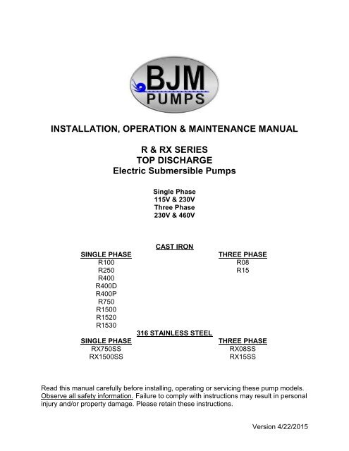 R-Series Operation Manual - BJM Pumps