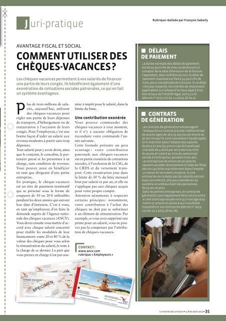 Le Monde des artisans en Savoie nÂ°95 - Juillet / AoÃ»t 2013