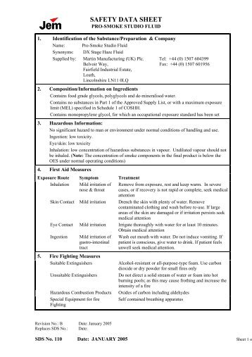 Jem Pro Smoke Studio Fluid Safety Data Sheet - Point Source ...