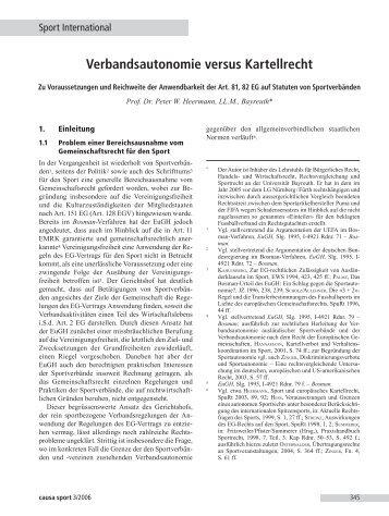 Verbandsautonomie versus Kartellrecht - sportrecht.org - Home