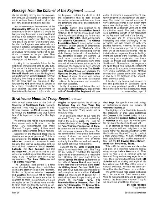Regimental Museum Report Strathcona Mounted Troop Report