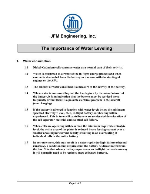 JFM Engineering, Inc. The Importance of Water Leveling