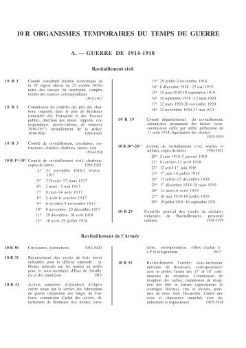 10 R 1-69 Organismes du temps de guerre - Archives ...