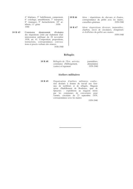 10 R 1-69 Organismes du temps de guerre - Archives ...