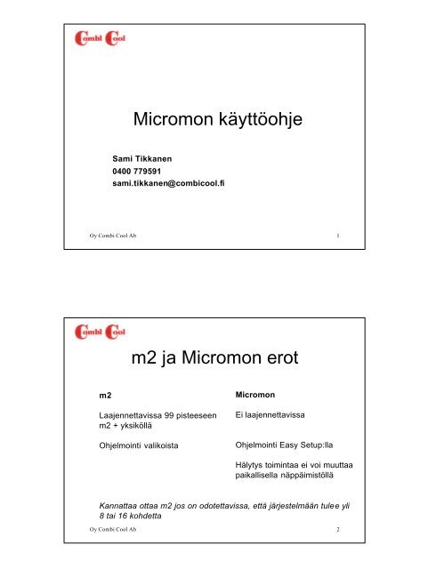 Micromon asetteluohje - Oy Combi Cool Ab