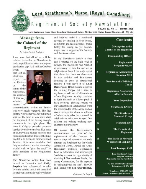 Regimental Society Newsletter - Lord Strathcona's Horse