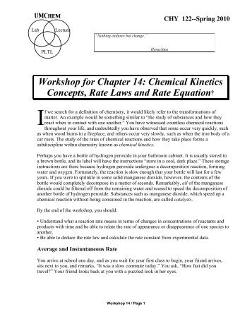 Workshop for Chapter 14: Chemical Kinetics Concepts, Rate Laws ...