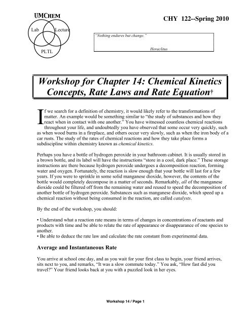 Workshop for Chapter 14: Chemical Kinetics Concepts, Rate Laws ...