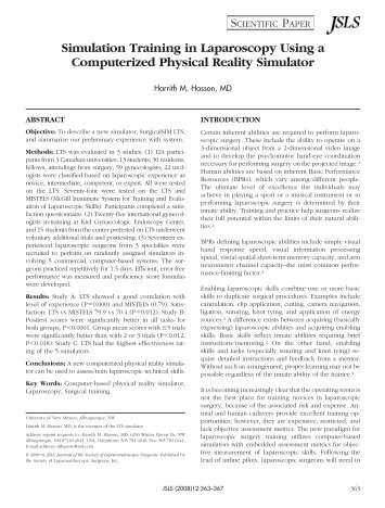 Simulation Training in Laparoscopy Using a ... - BioMedSearch