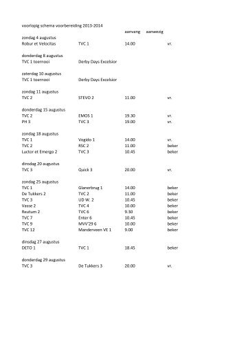 voorlopig schema voorbereiding 2013-2014 aanvang ... - Tvc '28