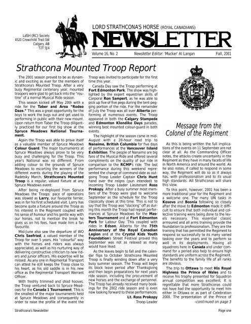 Strathcona Mounted Troop Report - Lord Strathcona's Horse