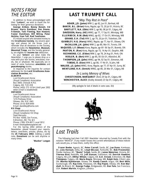 Strathcona Mounted Troop Report - Lord Strathcona's Horse