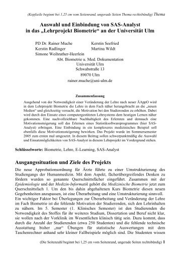 Auswahl und Einbindung von SAS-Analyst in das ... - SAS-Wiki