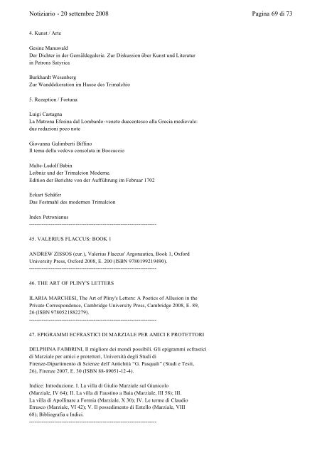 Pagina 1 di 73 Notiziario - 20 settembre 2008 - Accademia Fiorentina