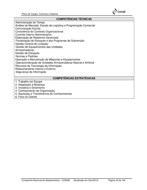 Plano de Cargos, Carreiras e Salários - PCCS 2009 - Conab