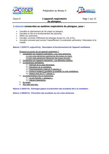 PrÃ©paration au Niveau 4 Cours 9 L'appareil respiratoire du plongeur ...