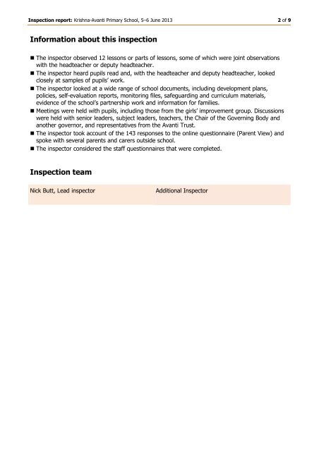 Download Our Latest Ofsted Report - Avanti Schools Trust