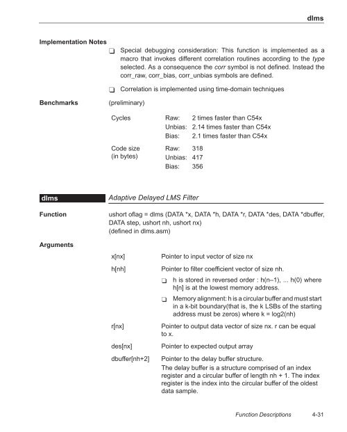 "TMS320C55x DSP Library DSPLIB Programmer's Reference"