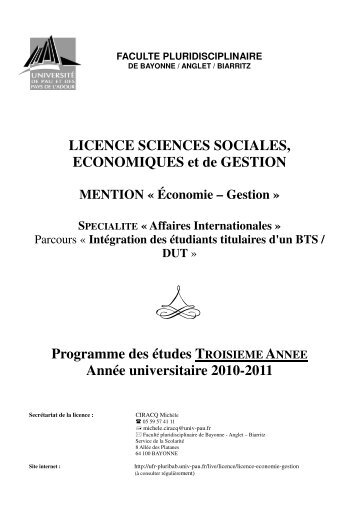 LICENCE SCIENCES SOCIALES, ECONOMIQUES et de GESTION ...