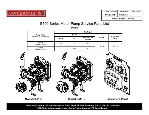 E500 Series Motor Pump Service Parts List - Waterous
