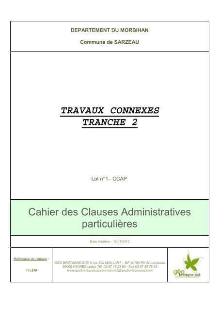 TRAVAUX CONNEXES TRANCHE 2 Cahier des Clauses ... - Sarzeau