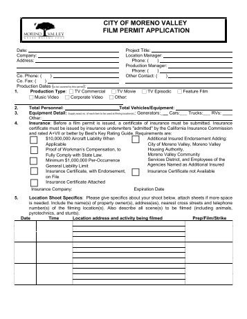 Application for Filming Permit - Moreno Valley
