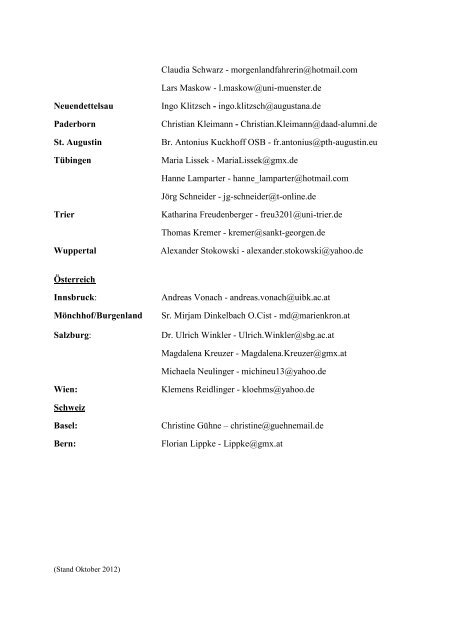 Liste der Kontaktleute in Deutschland, Österreich und der Schweiz