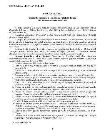 Proces verbal al sedintei ordinare a Consiliului Judetean Tulcea din ...