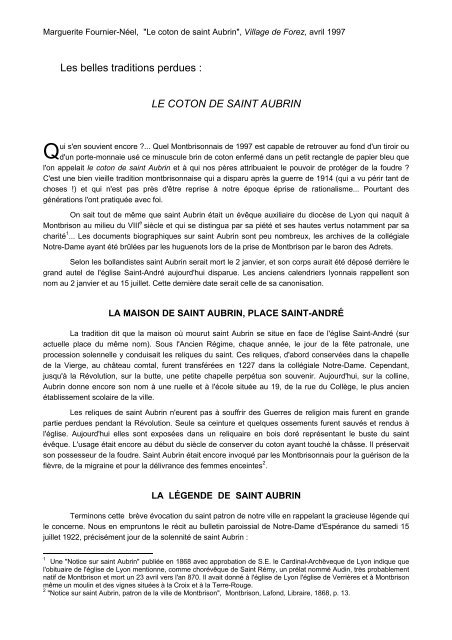 le coton de saint Aubrin - Forez histoire