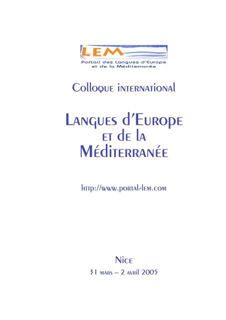 Langues d'Europe Méditerranée - Langues d'Europe et de la ...