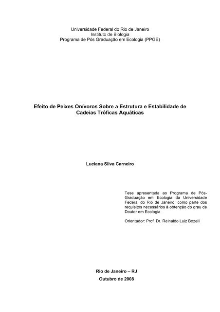 Efeito de Peixes Onívoros Sobre a Estrutura e Estabilidade ... - capes